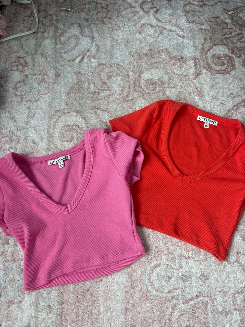 Signature Pink and Orange V-Neck Short Sleeve Tees